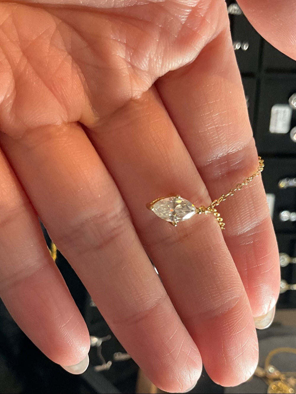 Gold Pear-Cut Pendant Necklace with Clear Stone - Women Jewelry